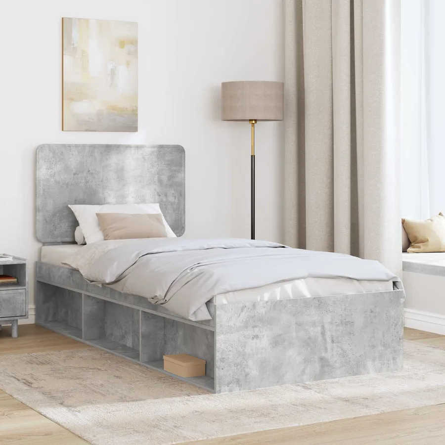 Cadre de lit Gris Béton 100 x 200 cm Bois de pin massif - 3