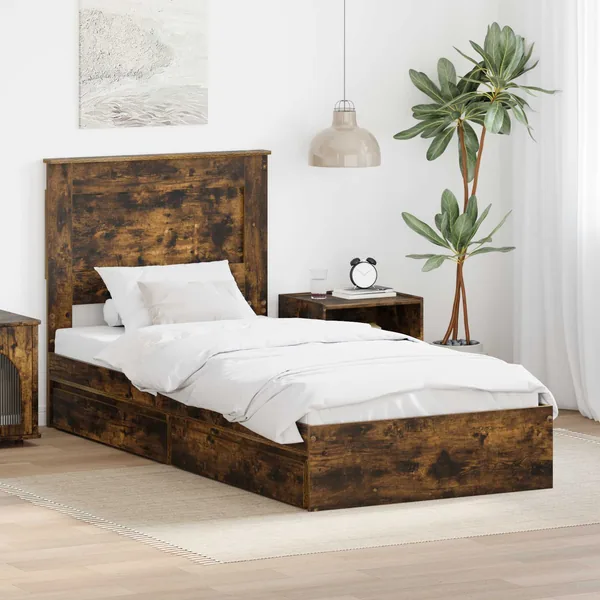 Lit de Rangement Chêne fumé 90 x 190 cm Bois d'ingénierie