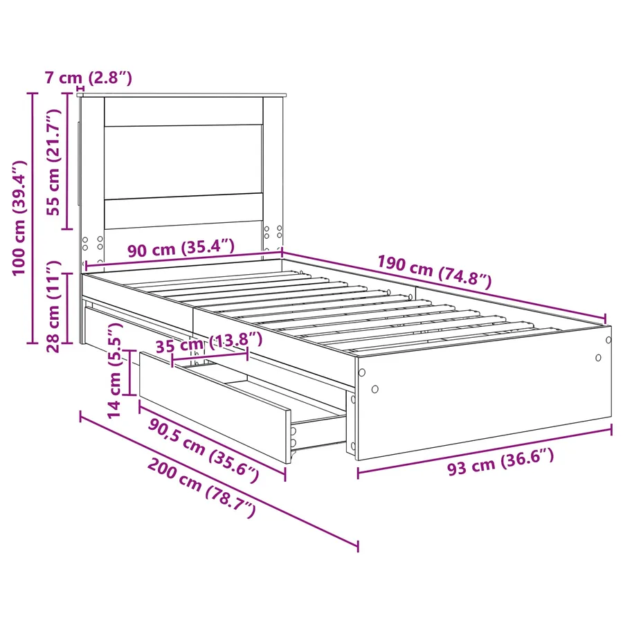 Lit de Rangement Chêne fumé 90 x 190 cm Bois d'ingénierie - 14