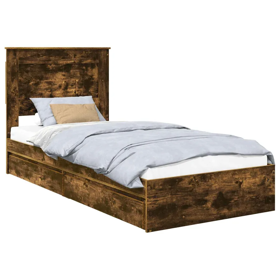 Lit de Rangement Chêne fumé 90 x 190 cm Bois d'ingénierie - 2