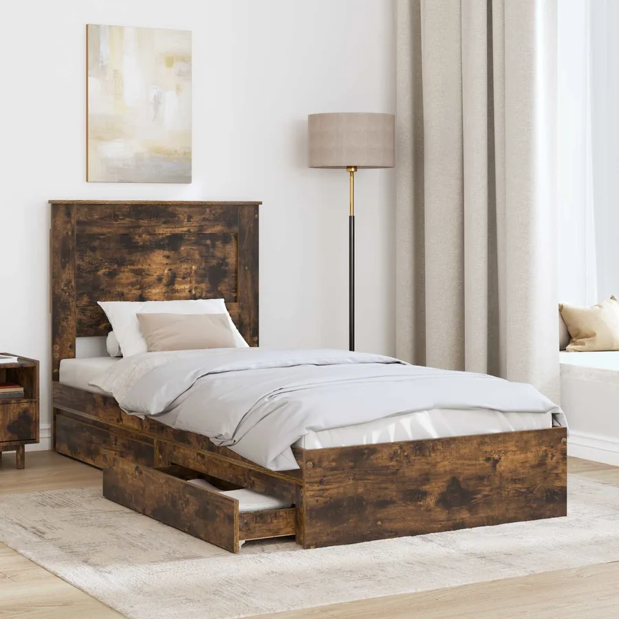 Lit de Rangement Chêne fumé 90 x 190 cm Bois d'ingénierie - 3