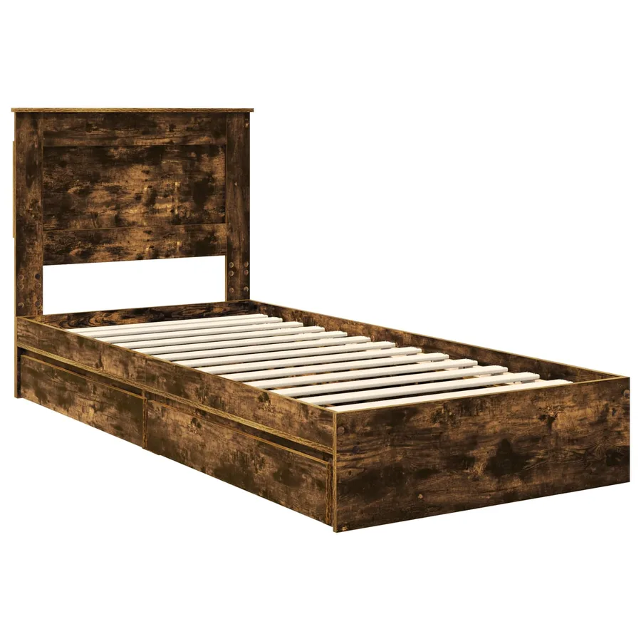 Lit de Rangement Chêne fumé 90 x 190 cm Bois d'ingénierie - 4