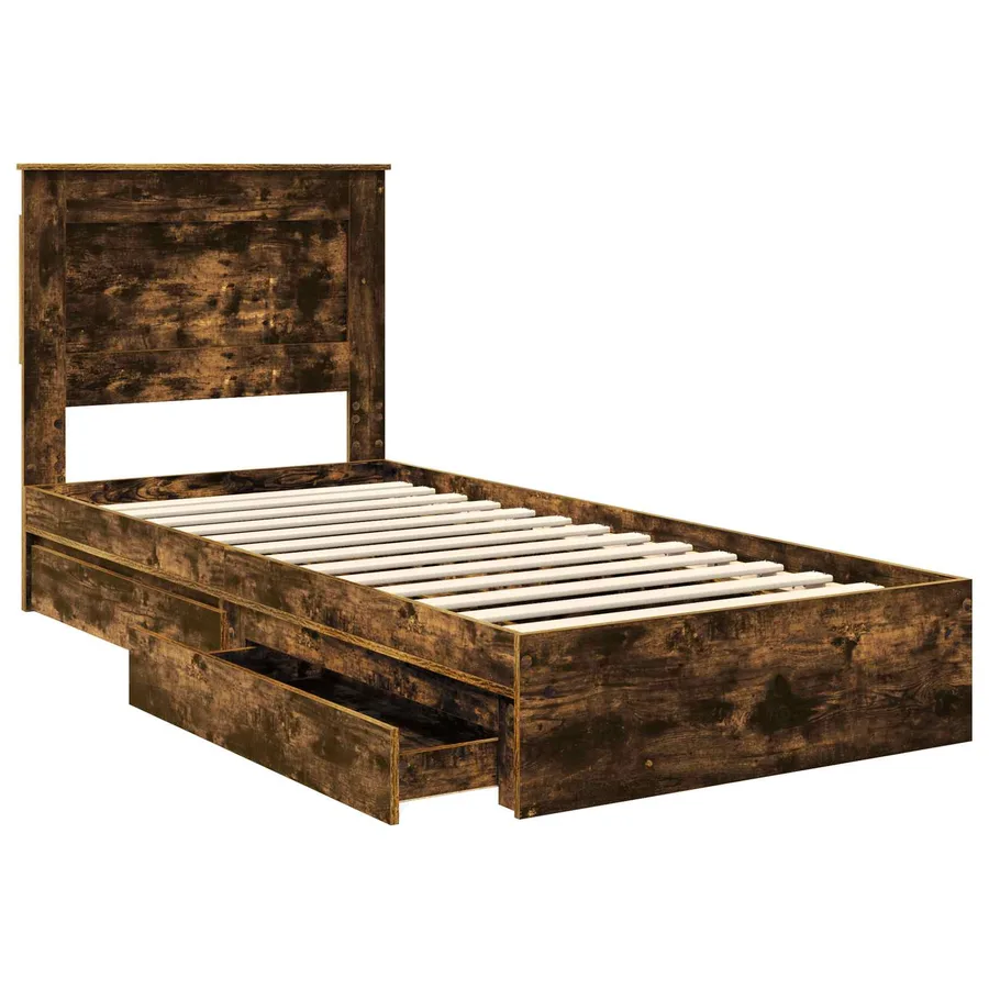 Lit de Rangement Chêne fumé 90 x 190 cm Bois d'ingénierie - 5