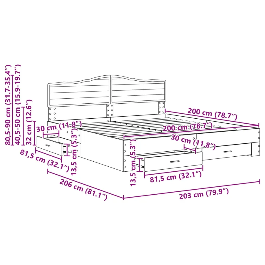 Cadre de lit Chêne fumé 200 x 200 cm Bois d'ingénierie - 14