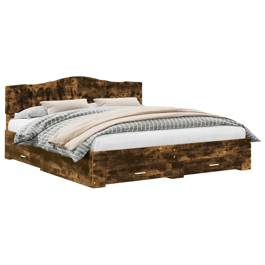 Cadre de lit Chêne fumé 200 x 200 cm Bois d'ingénierie - 2