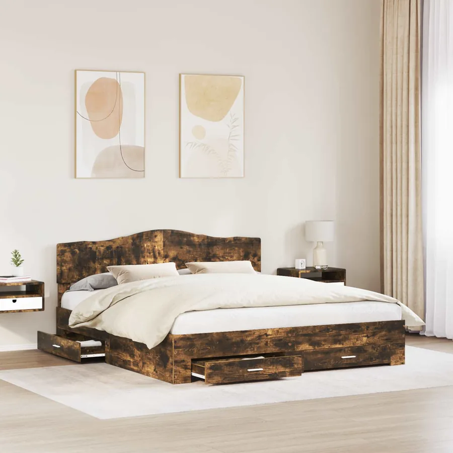 Cadre de lit Chêne fumé 200 x 200 cm Bois d'ingénierie - 3
