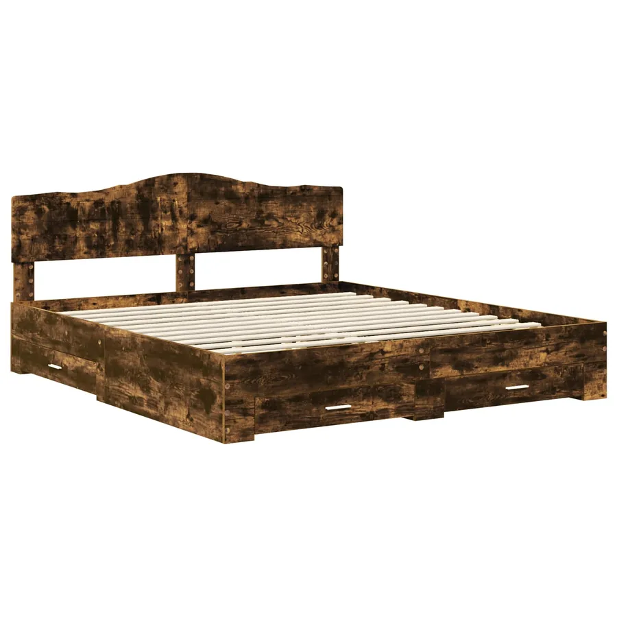 Cadre de lit Chêne fumé 200 x 200 cm Bois d'ingénierie - 4