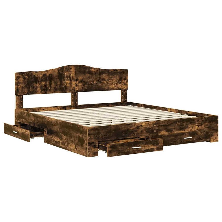 Cadre de lit Chêne fumé 200 x 200 cm Bois d'ingénierie - 5