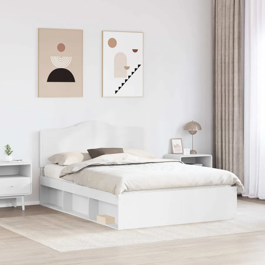 Cadre de lit avec tête de lit Blanc 140 x 200 cm Pin massif - 3