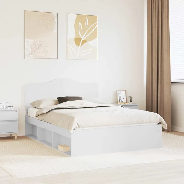 Cadre de lit avec tête de lit Blanc 140 x 190 cm Pin massif