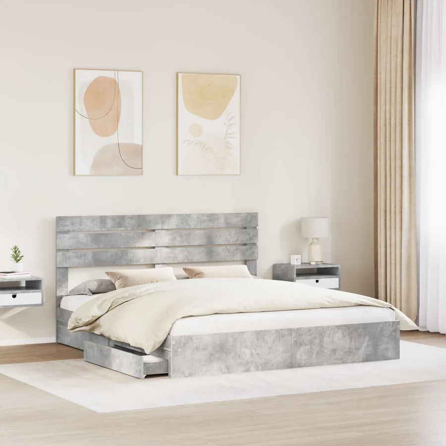 Lit de Rangement Gris béton 180 x 200 cm Bois d'ingénierie - 3