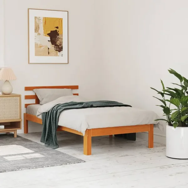 Cadre de lit sans matelas cire marron 100x200cm bois pin massif