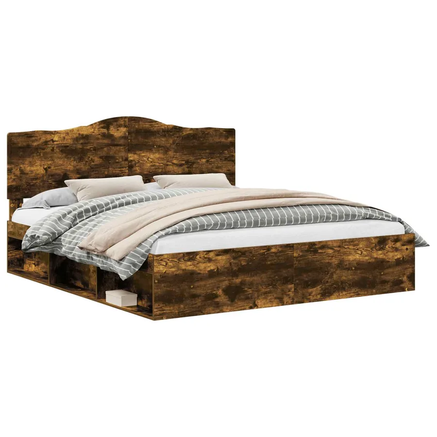 Cadre de lit Chêne fumé 200 x 200 cm Pin massif - 2