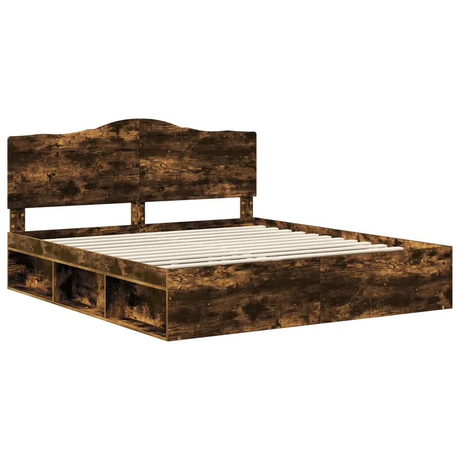 Cadre de lit Chêne fumé 200 x 200 cm Pin massif - 4