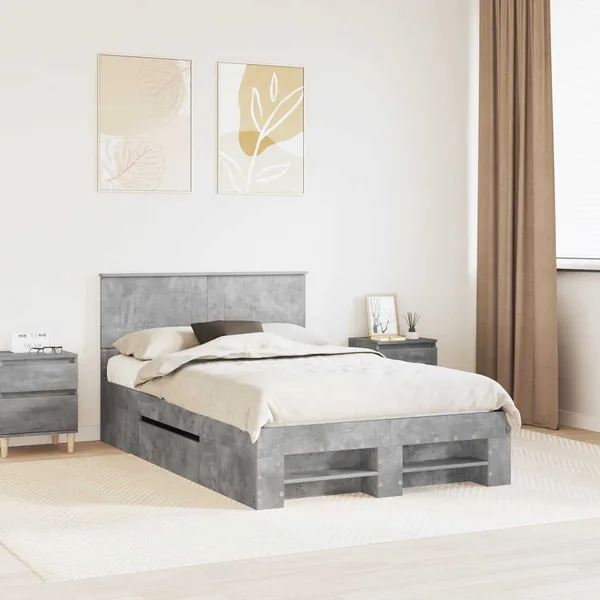 Cadre de lit Gris béton 137 x 203 cm Bois d'ingénierie
