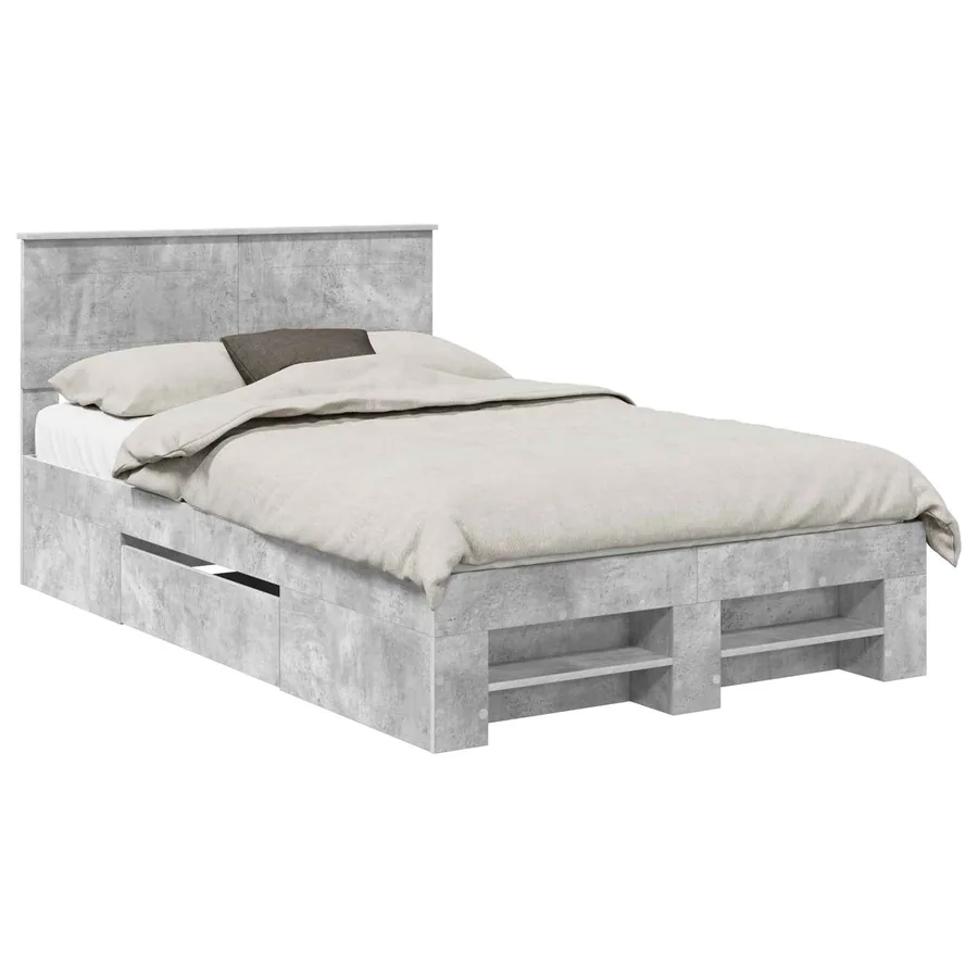 Cadre de lit Gris béton 137 x 203 cm Bois d'ingénierie - 2