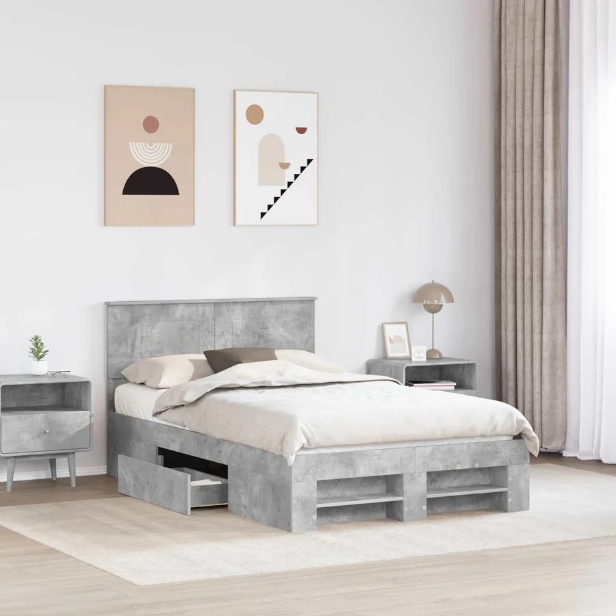 Cadre de lit Gris béton 137 x 203 cm Bois d'ingénierie - 3