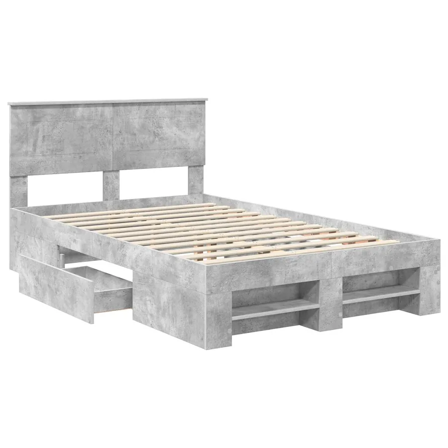 Cadre de lit Gris béton 137 x 203 cm Bois d'ingénierie - 5