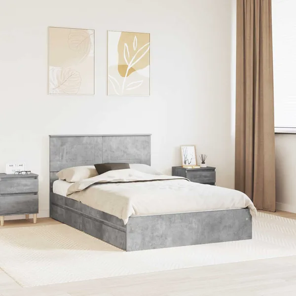 Lit de Rangement Gris béton 135 x 190 cm Bois d'ingénierie
