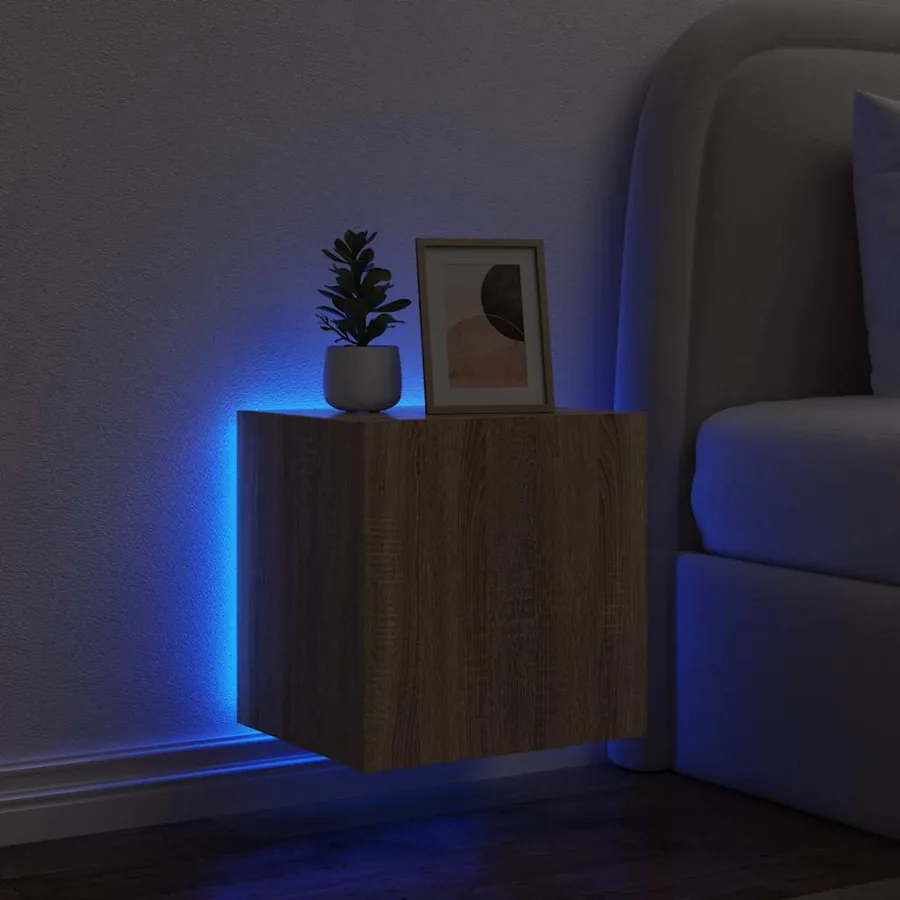 Meuble TV mural avec lumières LED chêne sonoma 40,5x35x40 cm