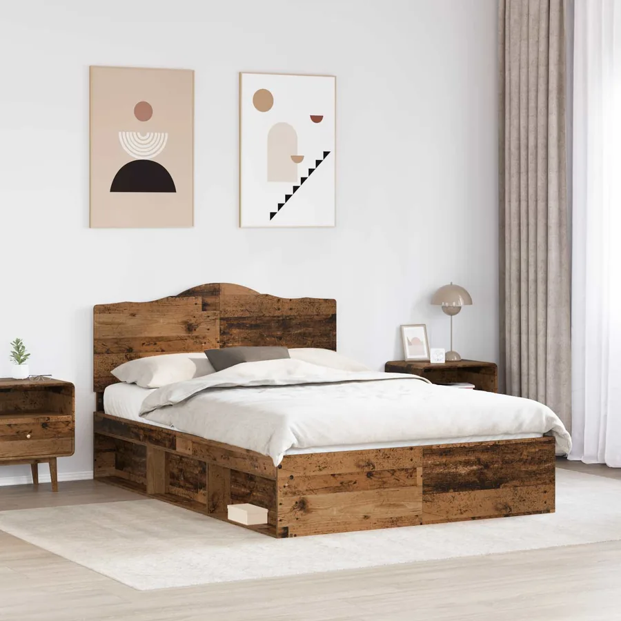 Cadre de lit Bois ancien 140 x 190 cm Pin massif - 3