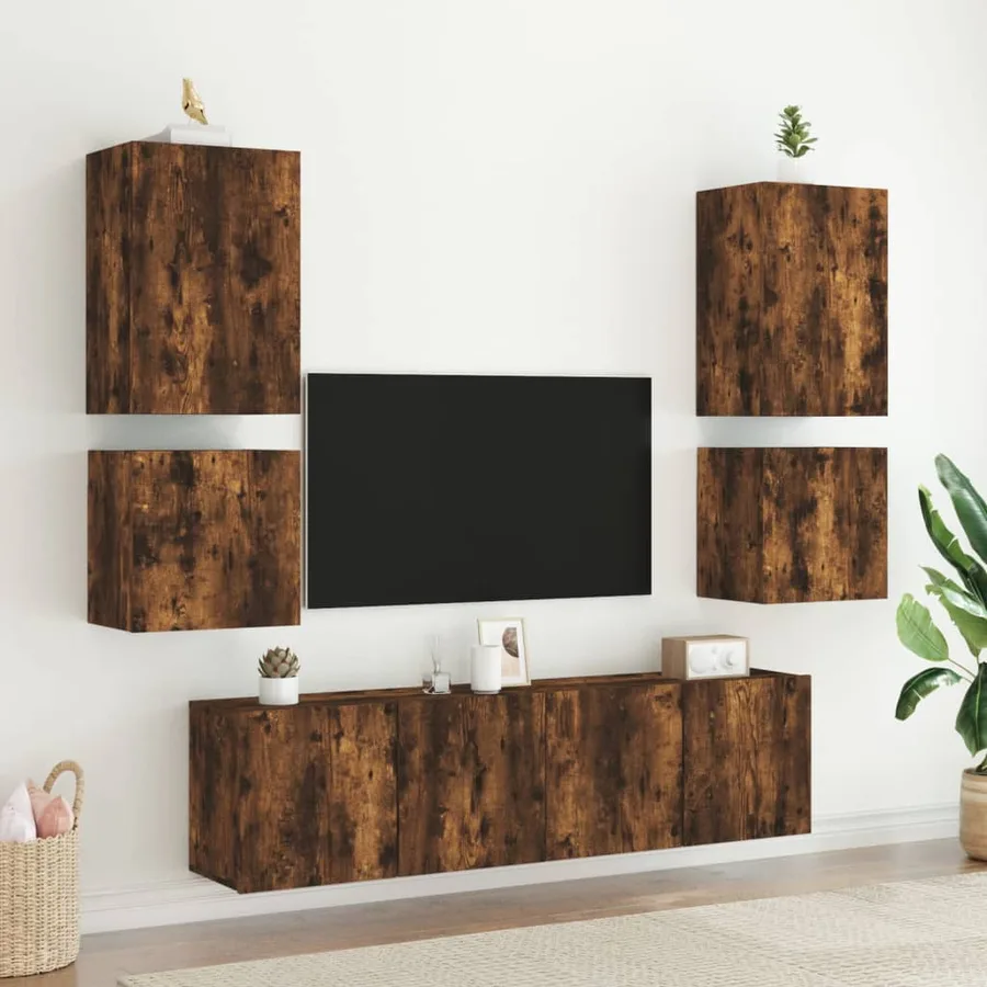 Meuble TV mural chêne fumé 40,5x30x40 cm bois d'ingénierie - 4