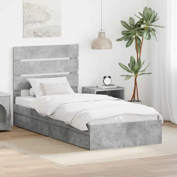 Lit de Rangement Gris béton 90 x 190 cm Bois d'ingénierie