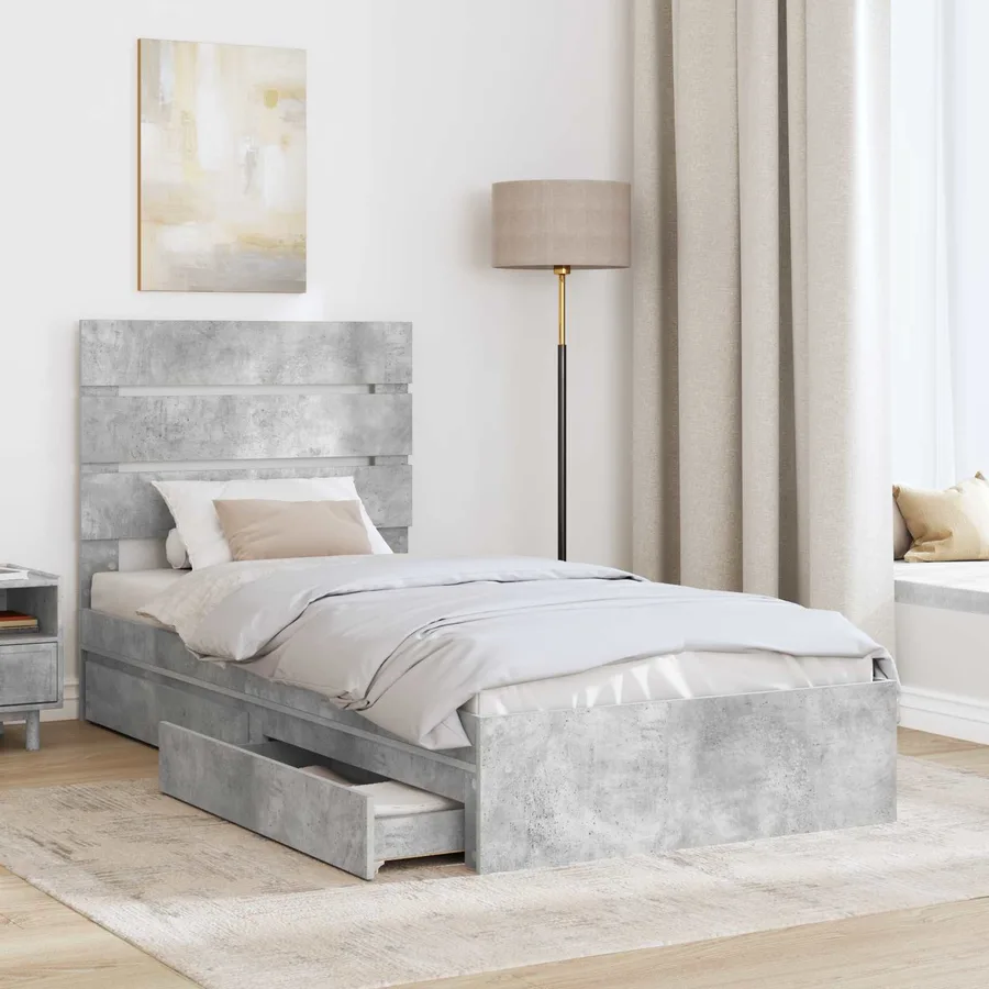 Lit de Rangement Gris béton 90 x 190 cm Bois d'ingénierie - 3