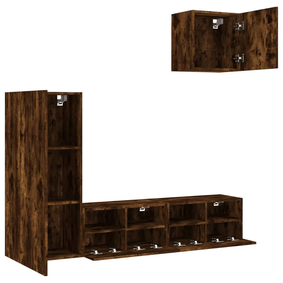 Unités murales TV 4 pcs chêne fumé bois d'ingénierie - 4