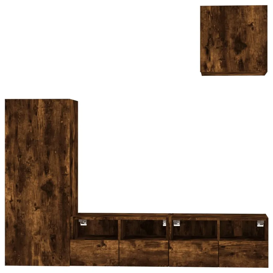 Unités murales TV 4 pcs chêne fumé bois d'ingénierie - 5