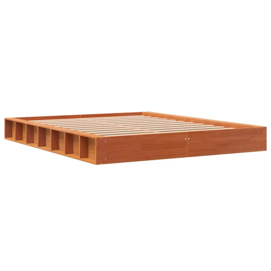 Cadre de lit sans matelas cire marron 150x200cm bois pin massif - 3
