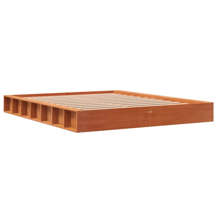 Cadre de lit sans matelas cire marron 150x200cm bois pin massif - 6