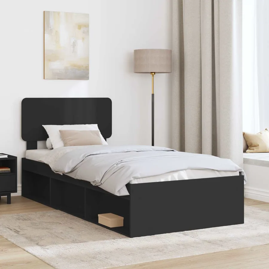 Cadre de lit avec tête de lit Noir 90 x 190 cm Pin massif - 3
