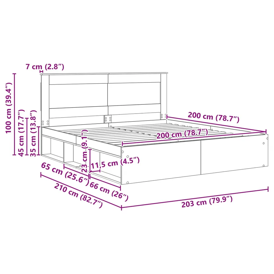 Cadre de lit Chêne fumé 200 x 200 cm Pin massif - 13