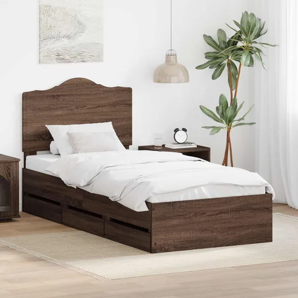 Cadre de lit avec tiroir Chêne brun 75 x 190 cm Bois Ingénierie