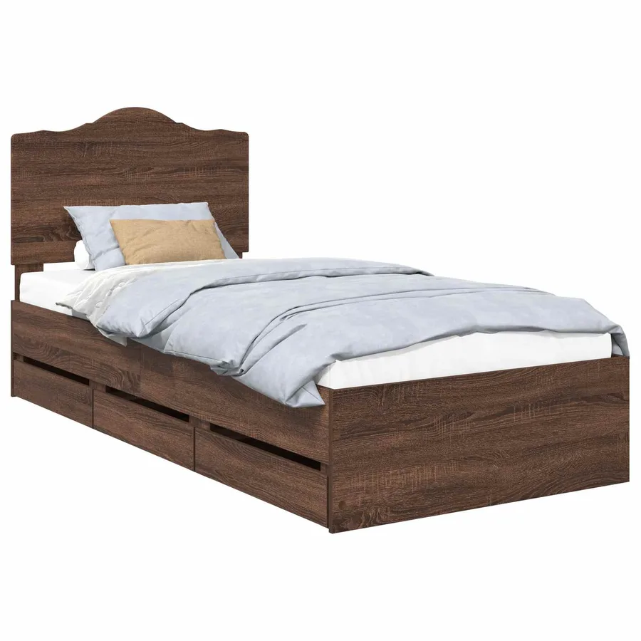 Cadre de lit avec tiroir Chêne brun 75 x 190 cm Bois Ingénierie - 2