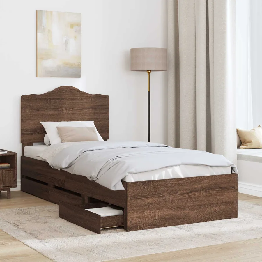 Cadre de lit avec tiroir Chêne brun 75 x 190 cm Bois Ingénierie - 3