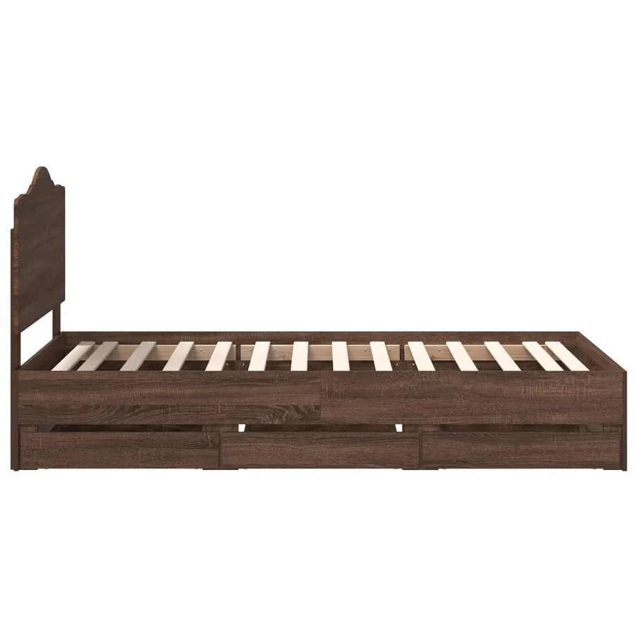 Cadre de lit avec tiroir Chêne brun 75 x 190 cm Bois Ingénierie - 9