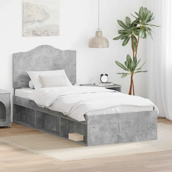 Cadre de lit avec tête de lit Gris Béton 75 x 190 cm Pin massif