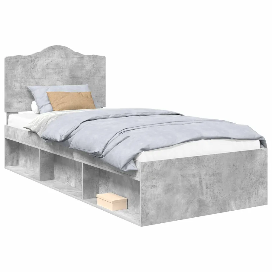 Cadre de lit avec tête de lit Gris Béton 75 x 190 cm Pin massif - 2