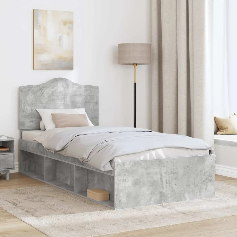 Cadre de lit avec tête de lit Gris Béton 75 x 190 cm Pin massif - 3