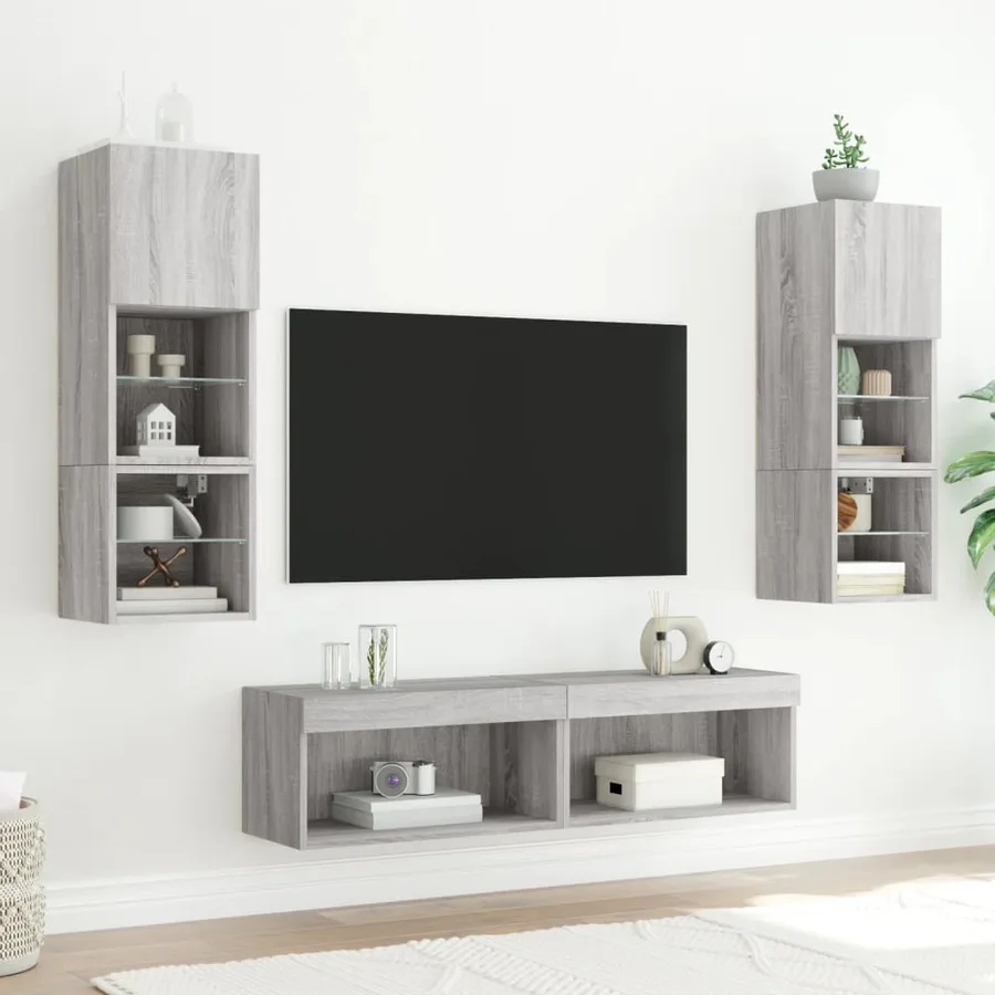 Meuble TV avec lumières LED sonoma gris 60x30x30 cm - 4