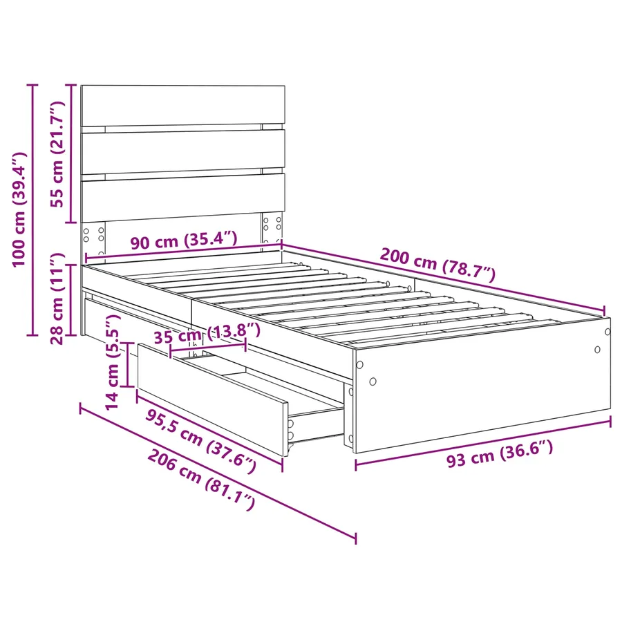Lit de Rangement Chêne Sonoma 90 x 200 cm Bois d'ingénierie - 14