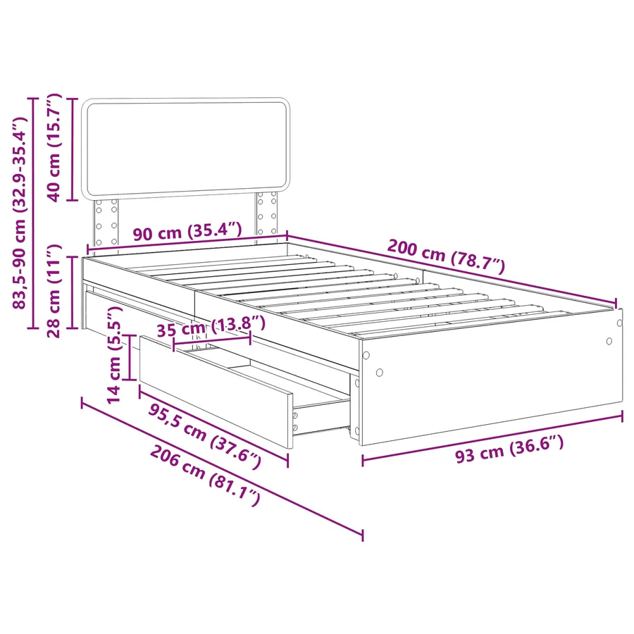 Lit de Rangement Chêne Sonoma 90 x 200 cm Bois d'ingénierie - 14