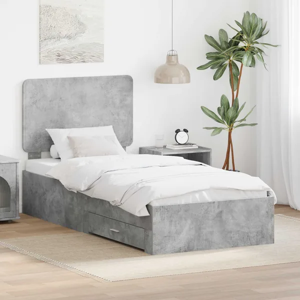 Cadre de lit Gris béton 100 x 200 cm Bois d'ingénierie