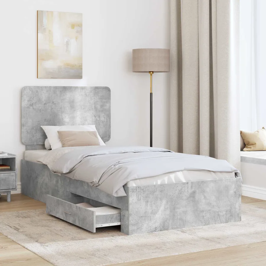 Cadre de lit Gris béton 100 x 200 cm Bois d'ingénierie - 3