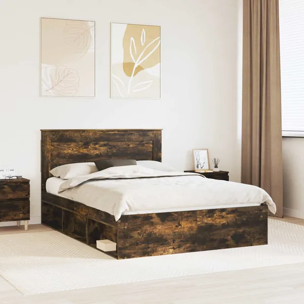Cadre de lit Chêne fumé 140 x 190 cm Pin massif