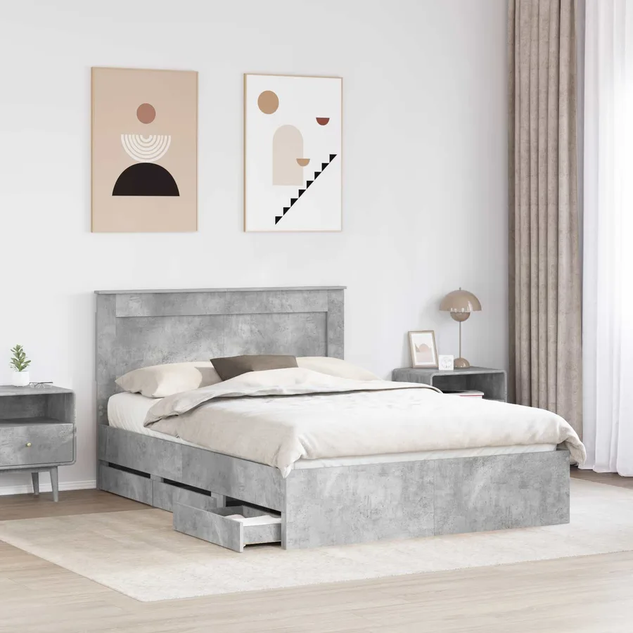 Cadre de lit Gris béton 140 x 190 cm Bois Ingénierie - 3
