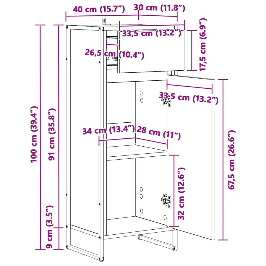Cabinet de salle de bain Chêne artisan 40 x 30 x 100 cm - 12