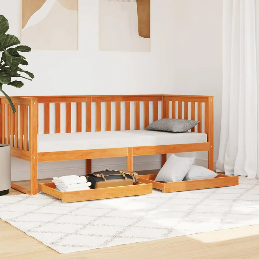 Tiroirs de lit de jour 2 pcs cire marron bois de pin massif - 3